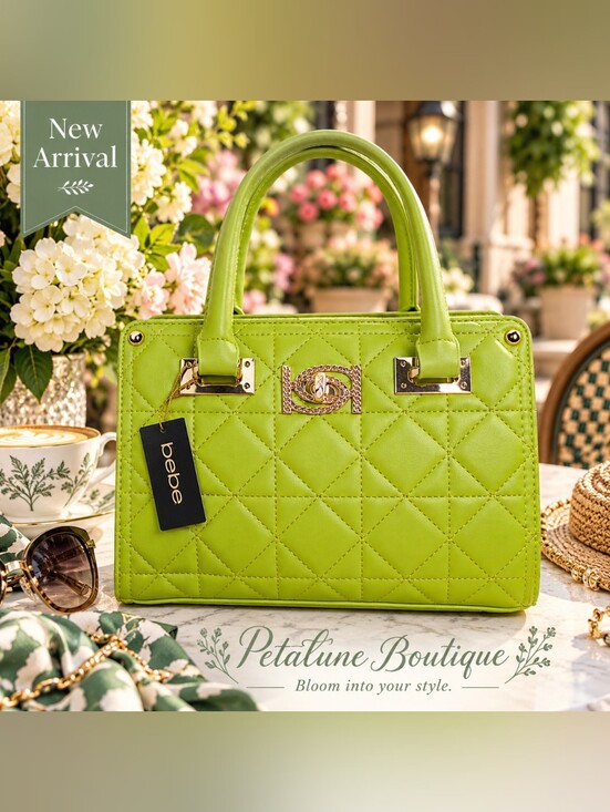 bebe Handbags - H-134 bebe Tilda Quilted Satchel Handbag – Seagrass Green NWT